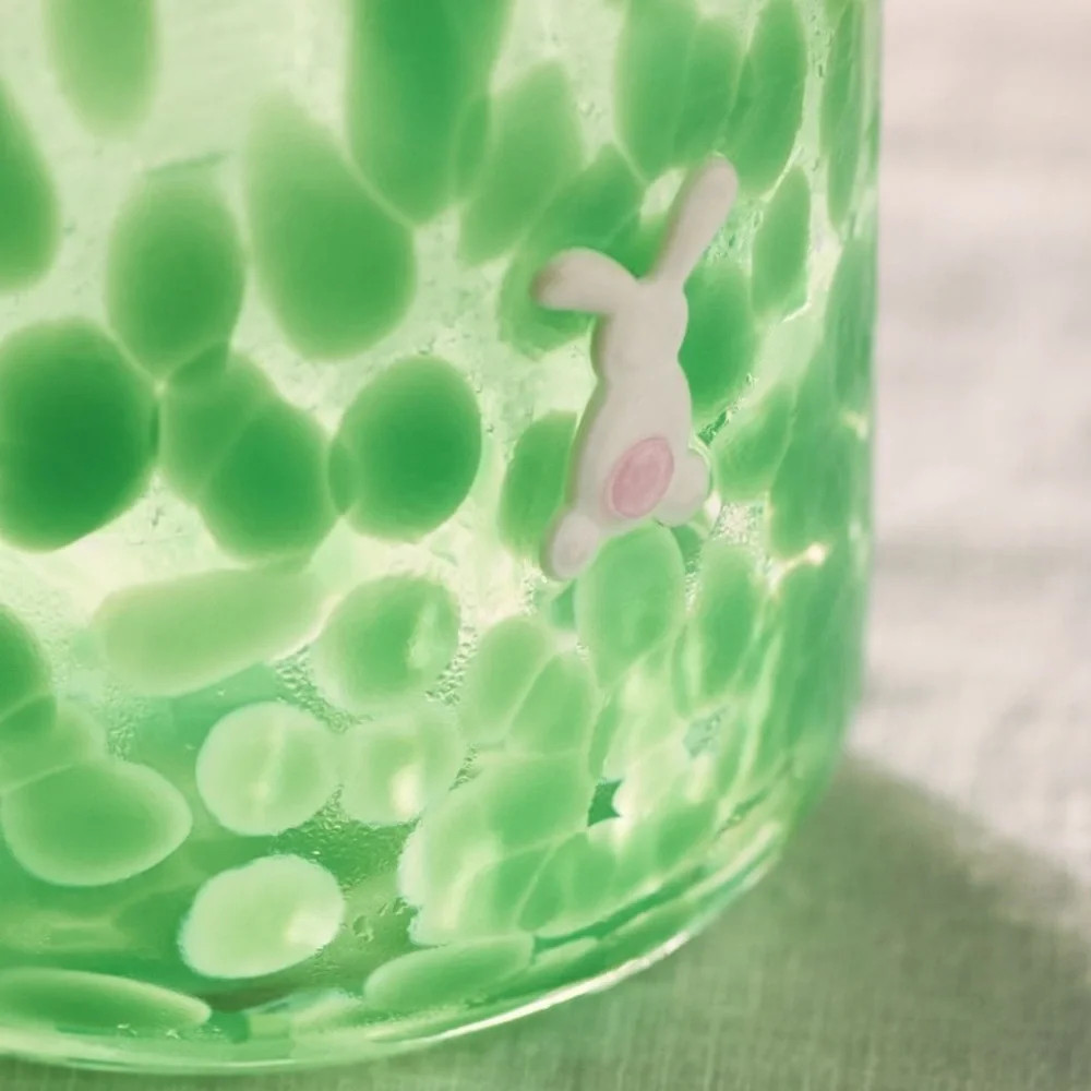 Anthropologie Bunny Icon confetti Green and White glass